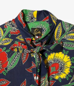 Ascot Collar Dress -  Botanical - Printed Cotton Lawn