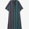 Ascot Collar Dress -  Green - Cotton Lawn Stripe