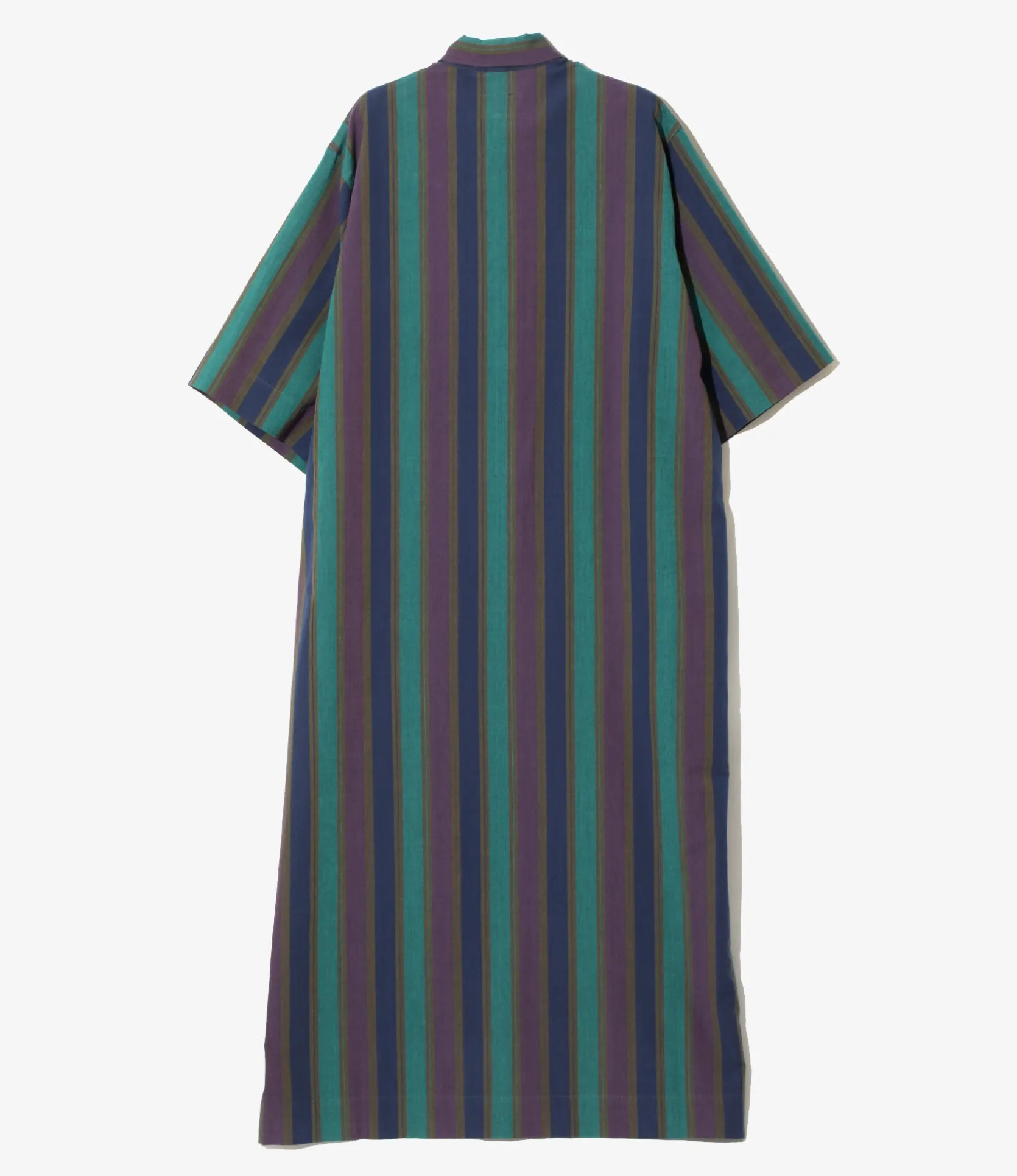 Ascot Collar Dress - Green - Cotton Lawn Stripe