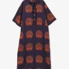 Ascot Collar Dress -  Peacock - Printed Cotton Lawn