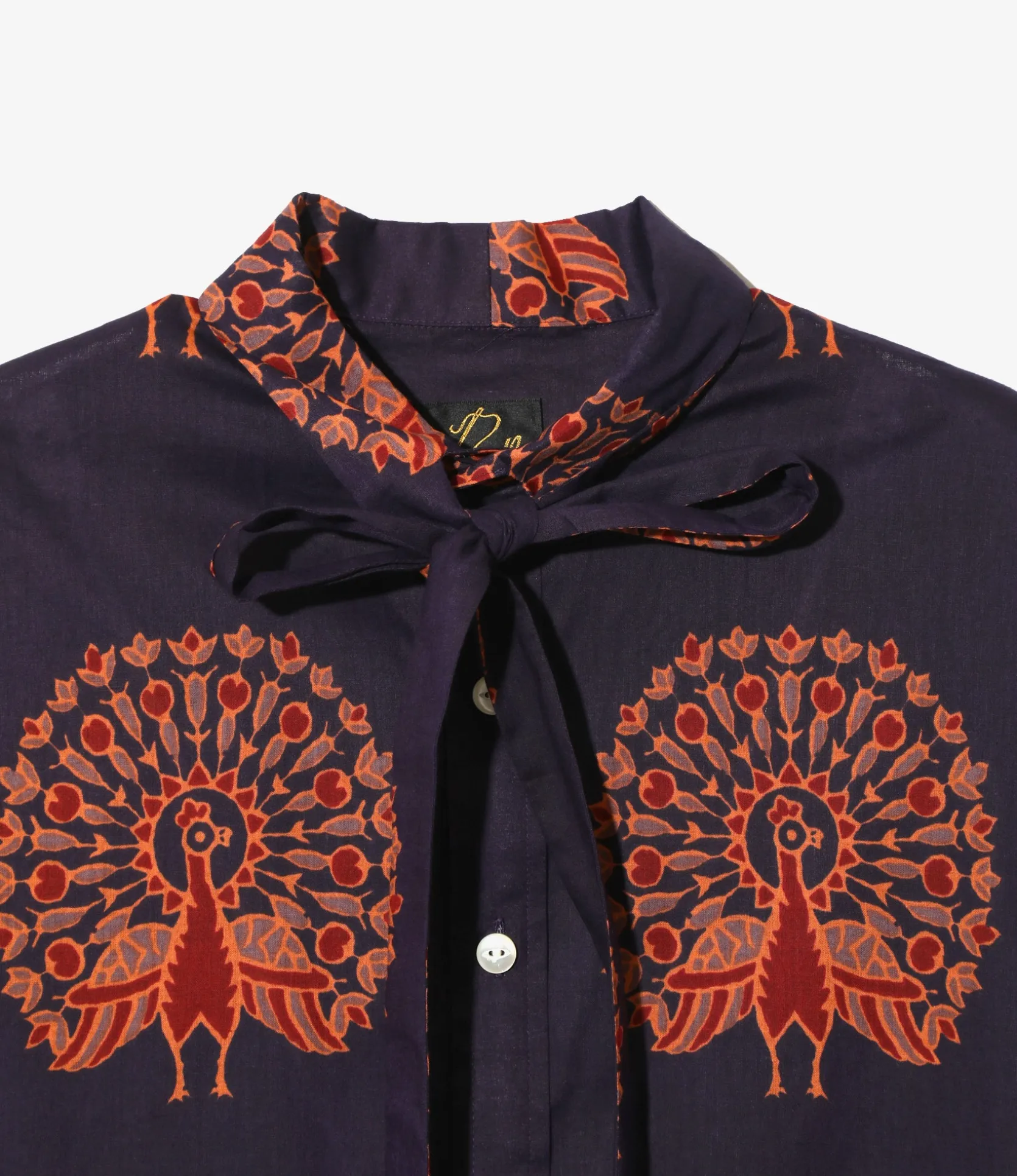 Ascot Collar Dress - Peacock - Printed Cotton Lawn