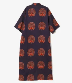 Ascot Collar Dress - Peacock - Printed Cotton Lawn