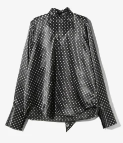 Bow Blouse - Black - Polka Dots Sateen