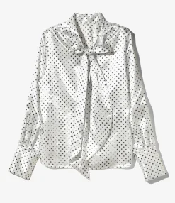 Bow Blouse - White - Polka Dots Sateen