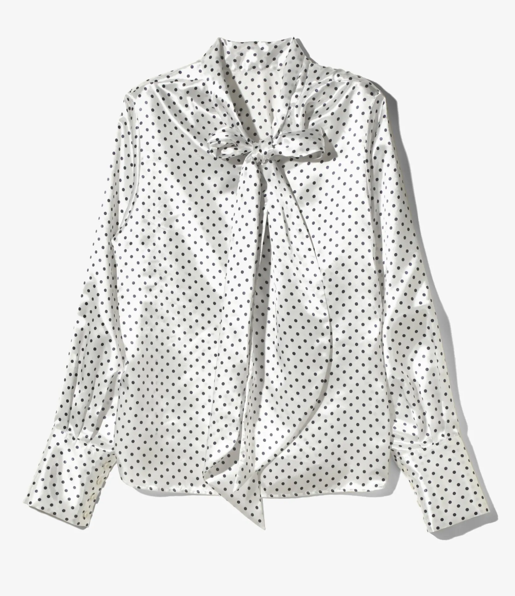 Bow Blouse - White - Polka Dots Sateen