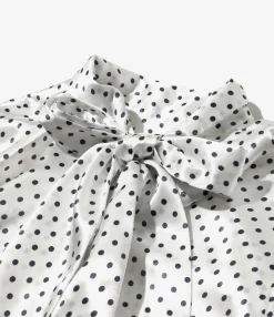 Bow Blouse - White - Polka Dots Sateen