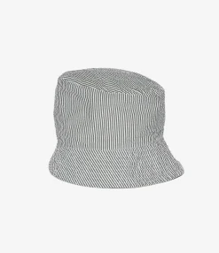 Bucket Hat - Navy Cotton Seersucker Stripe