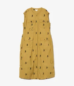 Bush Dress - Khaki Gecko Embroidery