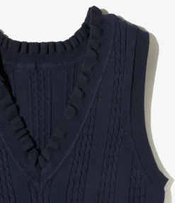 Cable Stitch Sleeveless Sweater - Navy
