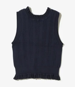 Cable Stitch Sleeveless Sweater - Navy