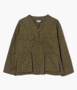 Cardigan Jacket - Olive Coated Cotton Cloth