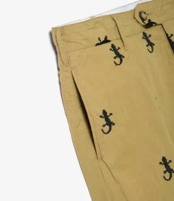 Carlyle Pant - Khaki Gecko Embroidery
