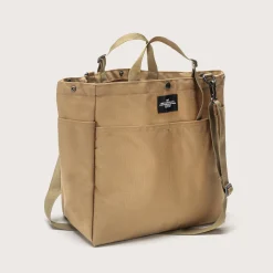 Carry-all Beach Bag - Canvas Nylon - Khaki (black pocket)