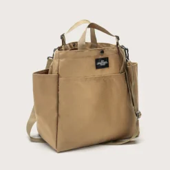 Carry-all Beach Bag - Canvas Nylon - Khaki (black pocket)