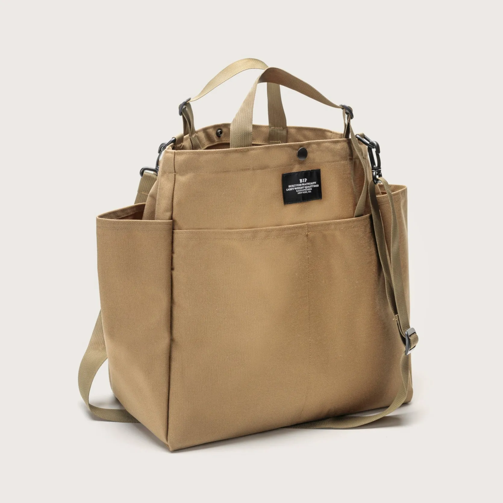 Carry-all Beach Bag - Canvas Nylon - Khaki (black pocket)