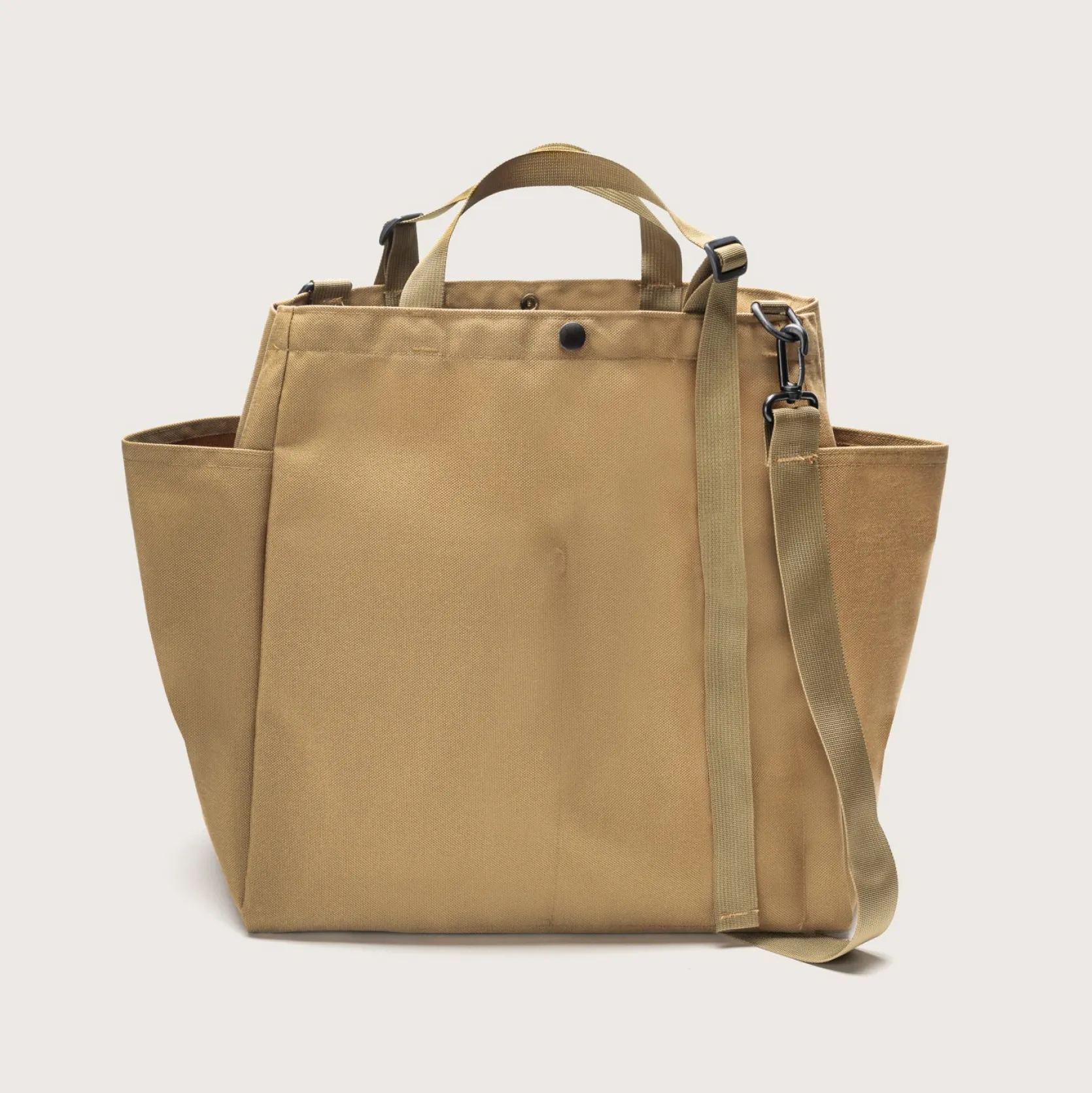 Carry-all Beach Bag - Canvas Nylon - Khaki (black pocket)