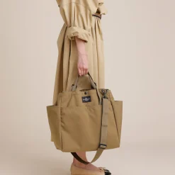 Carry-all Beach Bag - Canvas Nylon - Khaki (black pocket)