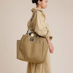 Carry-all Beach Bag - Canvas Nylon - Khaki (black pocket)
