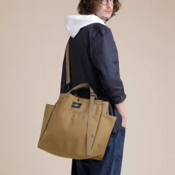 Carry-all Beach Bag - Canvas Nylon - Khaki (black pocket)