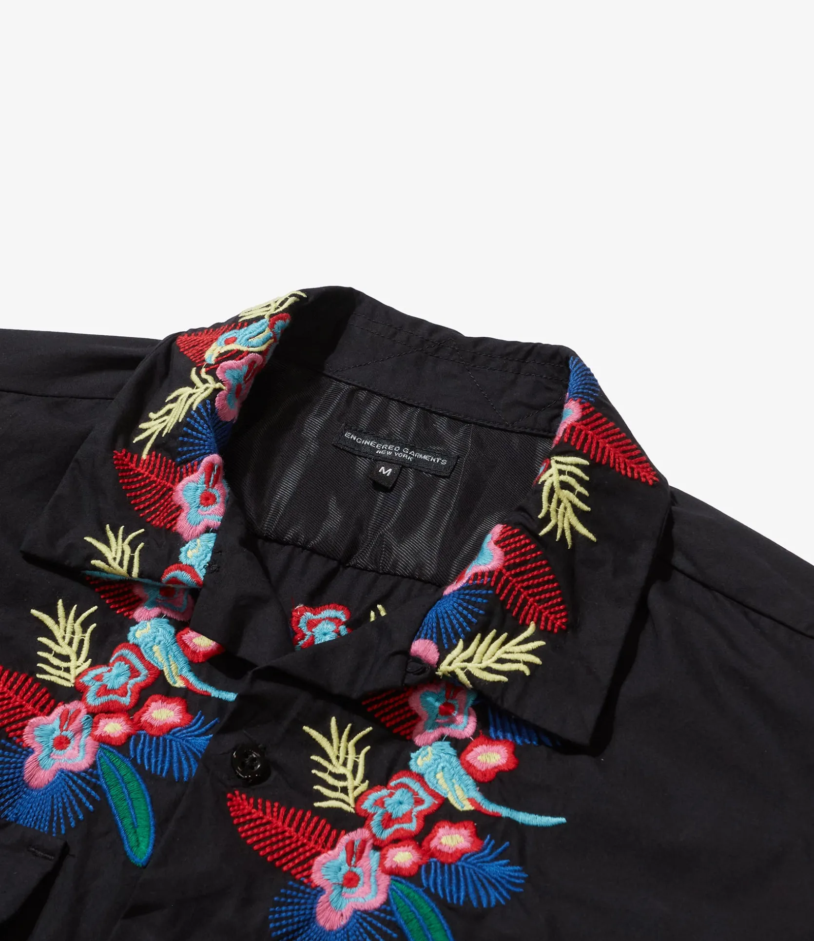 Classic Shirt - Black Cotton Floral Embroidery Sheeting