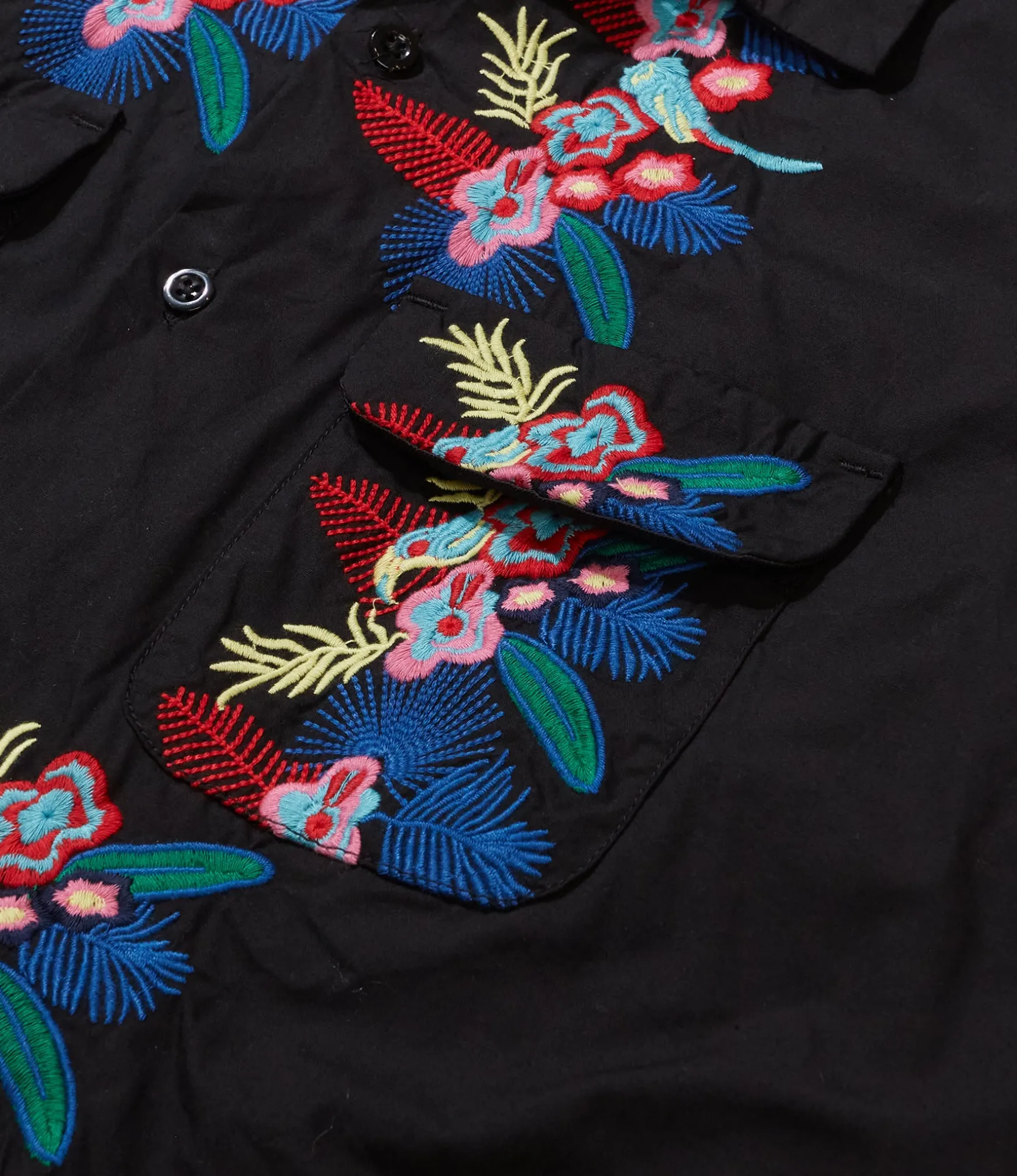 Classic Shirt - Black Cotton Floral Embroidery Sheeting