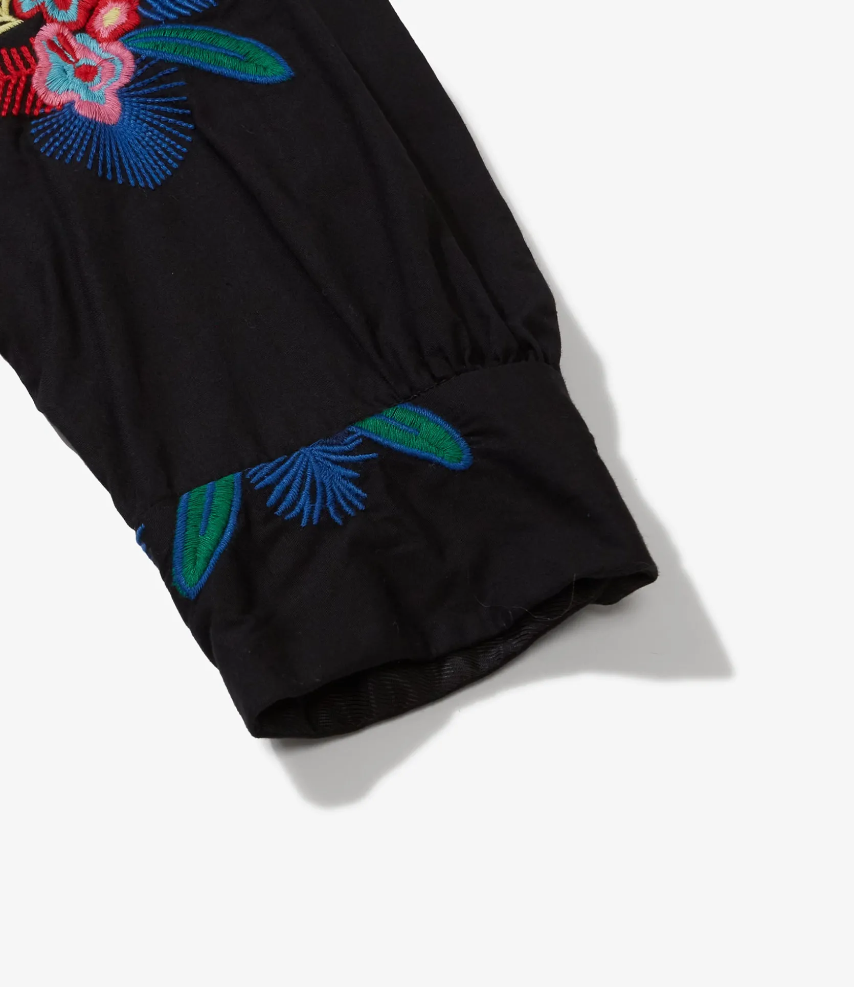 Classic Shirt - Black Cotton Floral Embroidery Sheeting