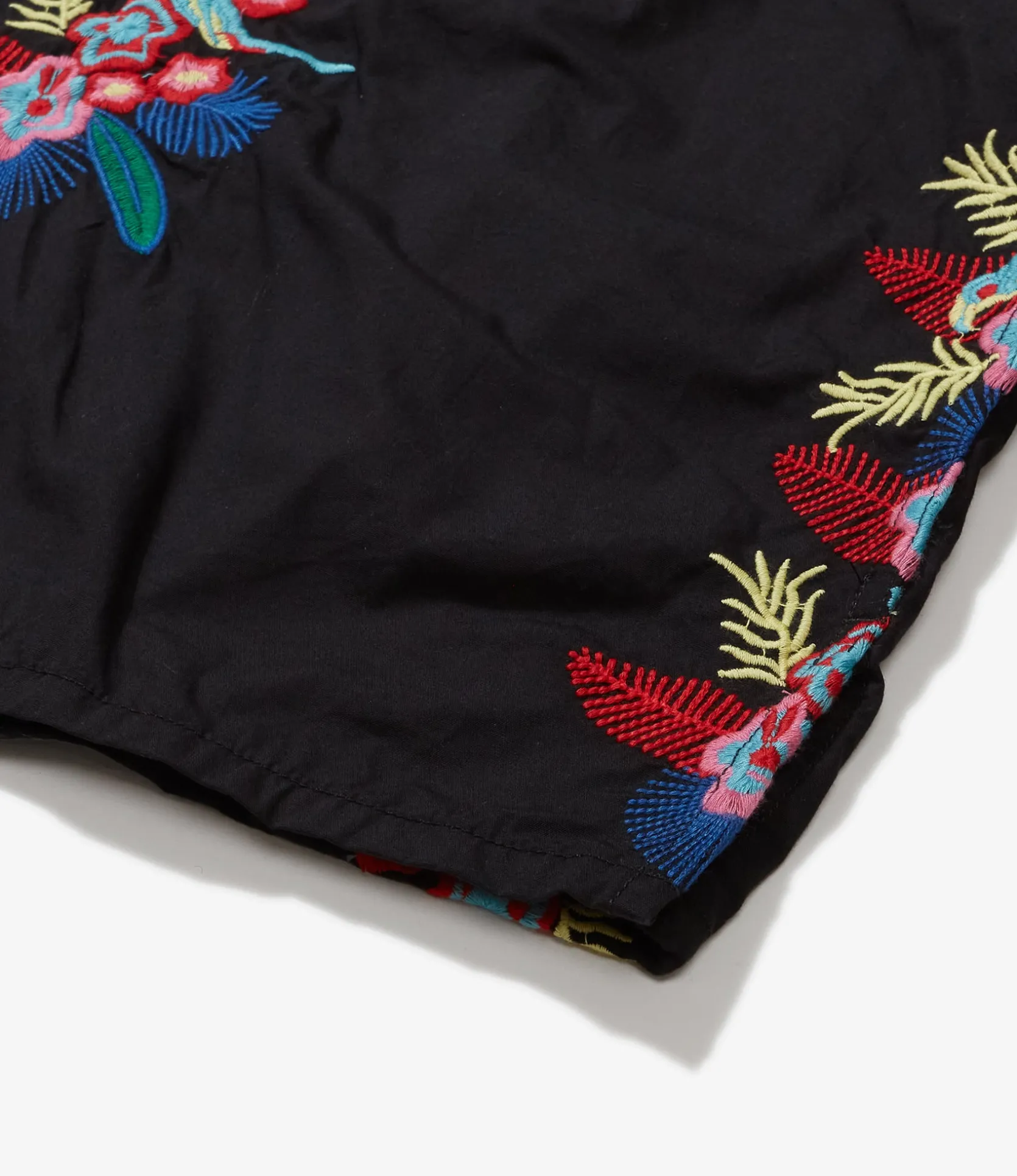 Classic Shirt - Black Cotton Floral Embroidery Sheeting