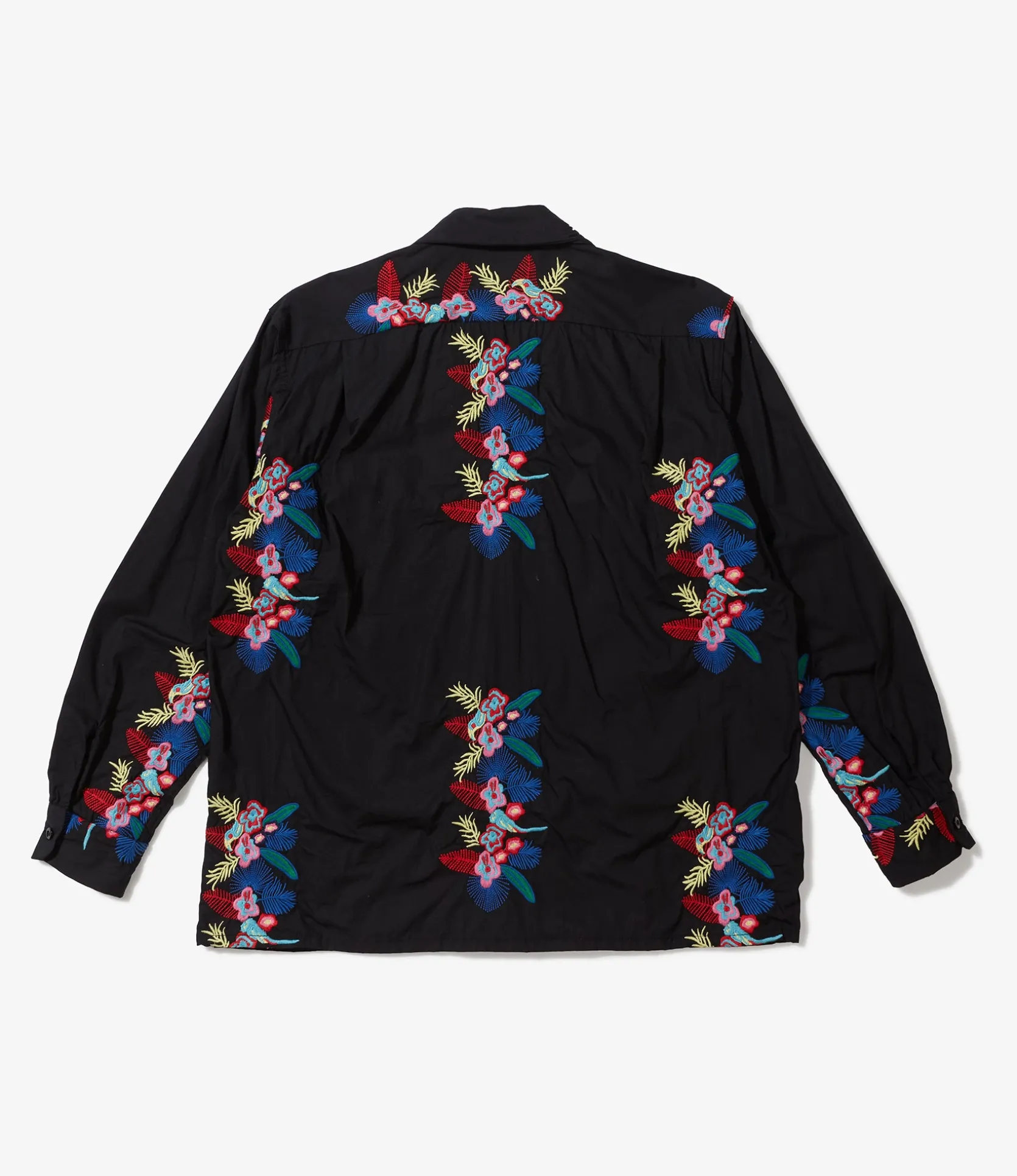 Classic Shirt - Black Cotton Floral Embroidery Sheeting