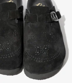 Clog Sandal - Black - Suede Leather