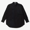 Combo Short Collar Shirt - Black Cotton Fringe Patchwork