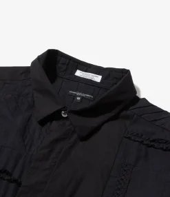 Combo Short Collar Shirt - Black Cotton Fringe Patchwork