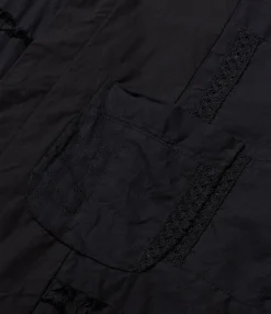 Combo Short Collar Shirt - Black Cotton Fringe Patchwork