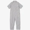 Coverall Suit - Navy Cotton Seersucker Stripe