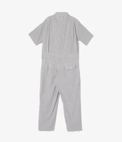 Coverall Suit - Navy Cotton Seersucker Stripe
