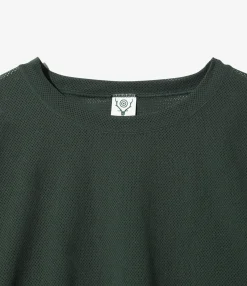 Crew Neck Shirt - Dk. Green - Knit Mesh