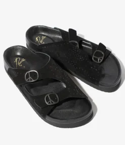 Double Strap Sandal - Black - Suede Leather