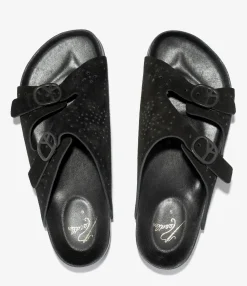 Double Strap Sandal - Black - Suede Leather
