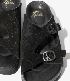 Double Strap Sandal - Black - Suede Leather