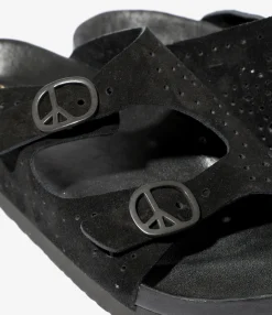 Double Strap Sandal - Black - Suede Leather