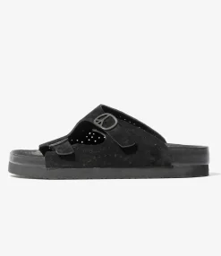 Double Strap Sandal - Black - Suede Leather