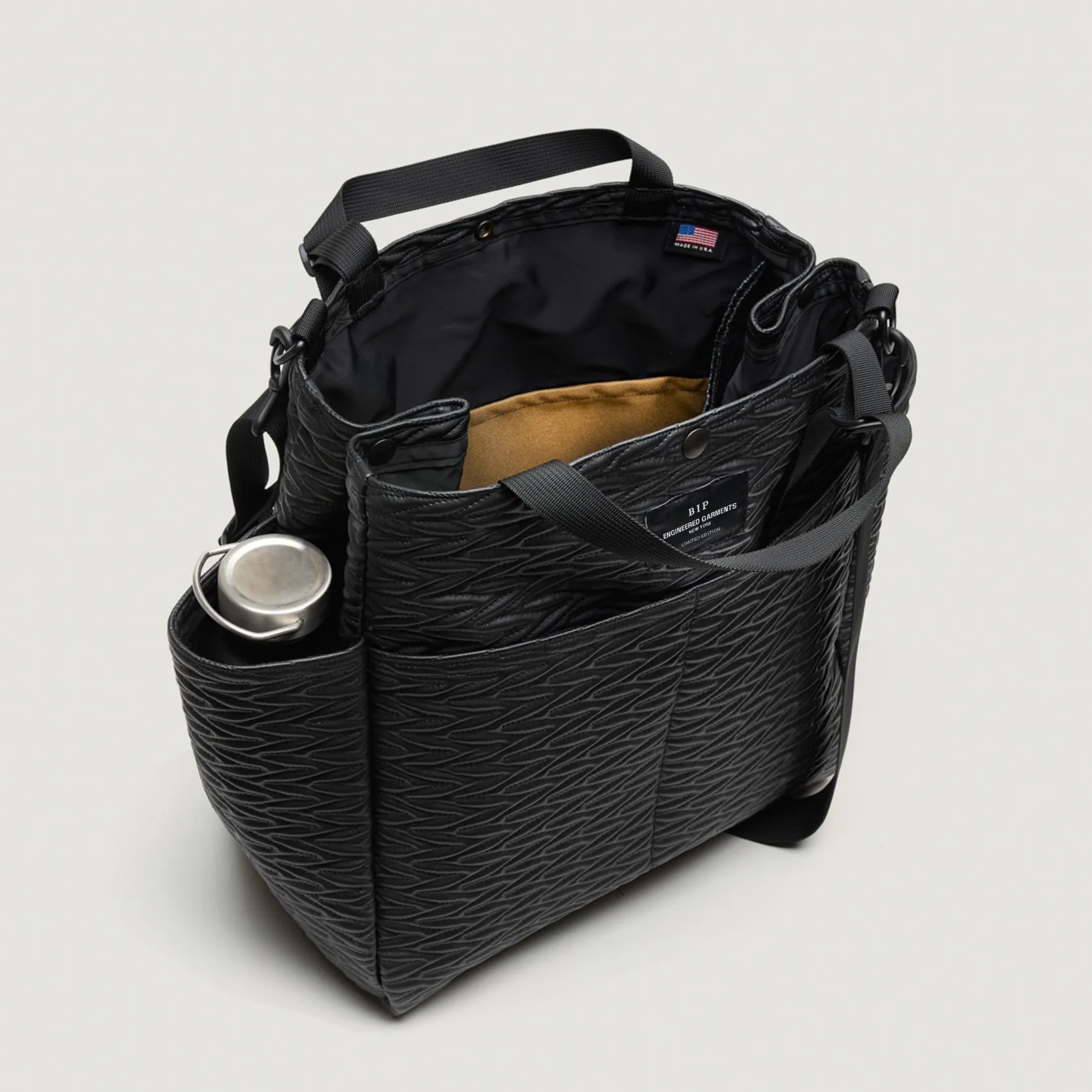 EG x BAGSINPROGRESS - Carry All Beach Bag - Black Quilted Fake Leather