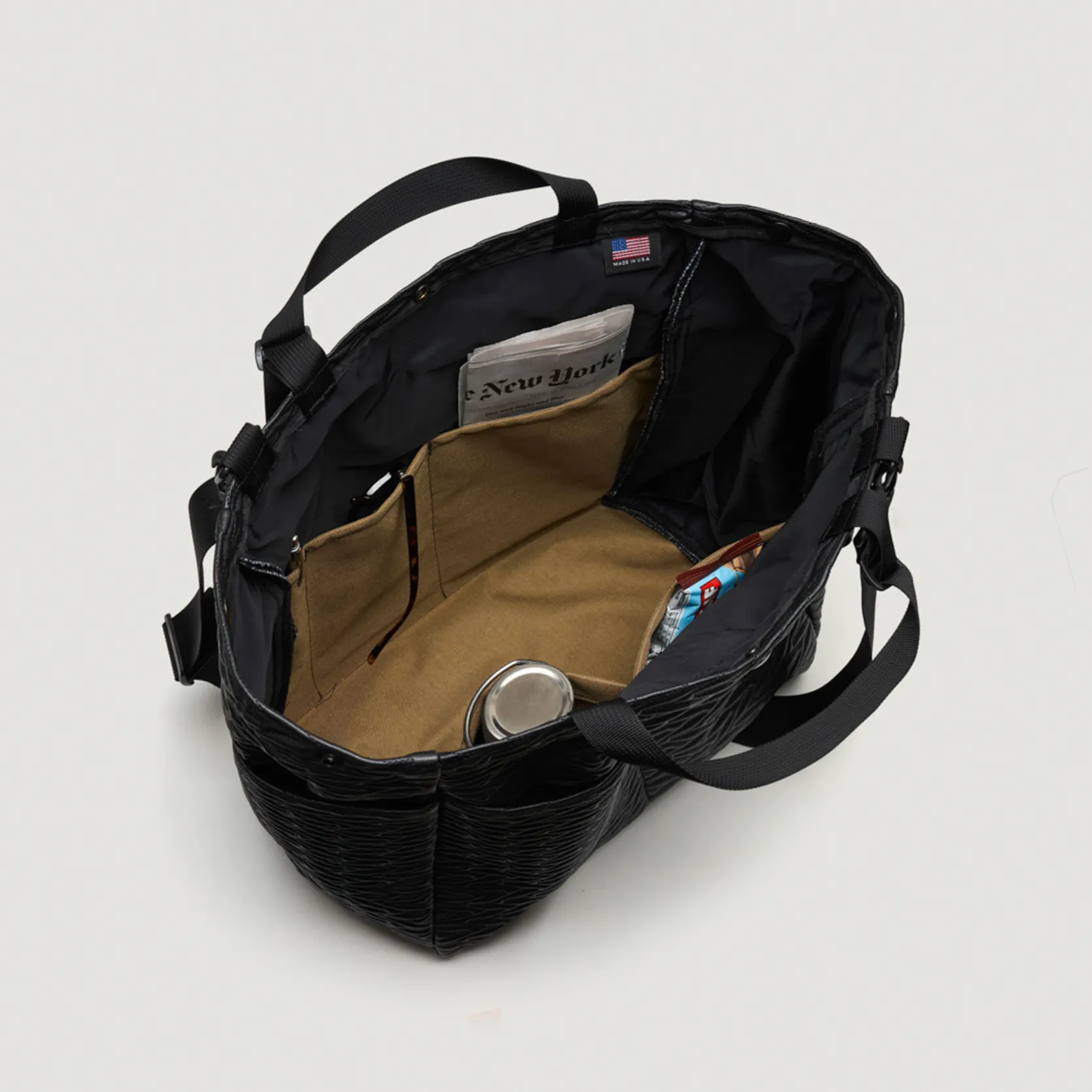 EG x BAGSINPROGRESS - Carry All Beach Bag - Black Quilted Fake Leather