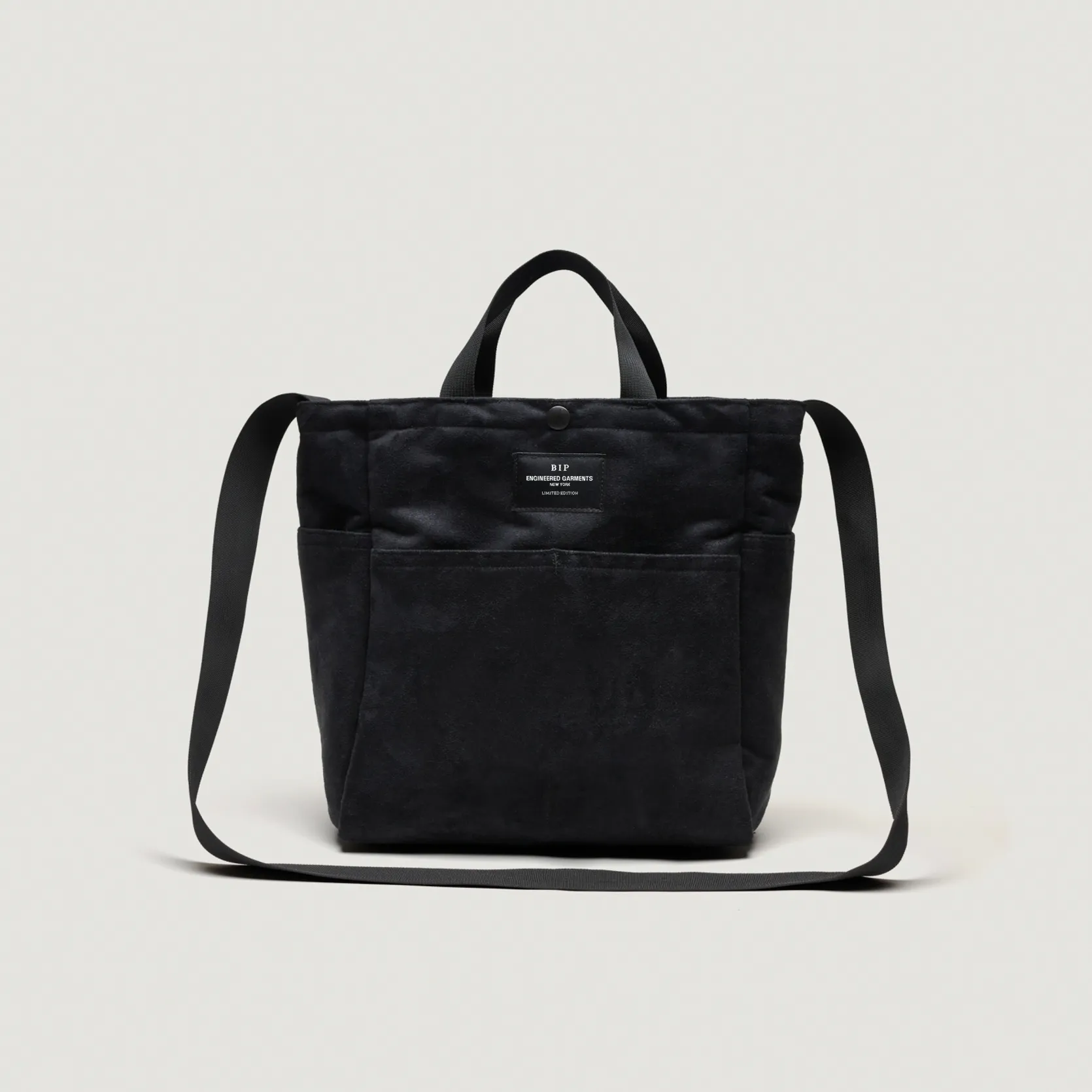 EG x BAGSINPROGRESS - Multi-Pocket Bag - Medium - Black Polyester Fake Suede