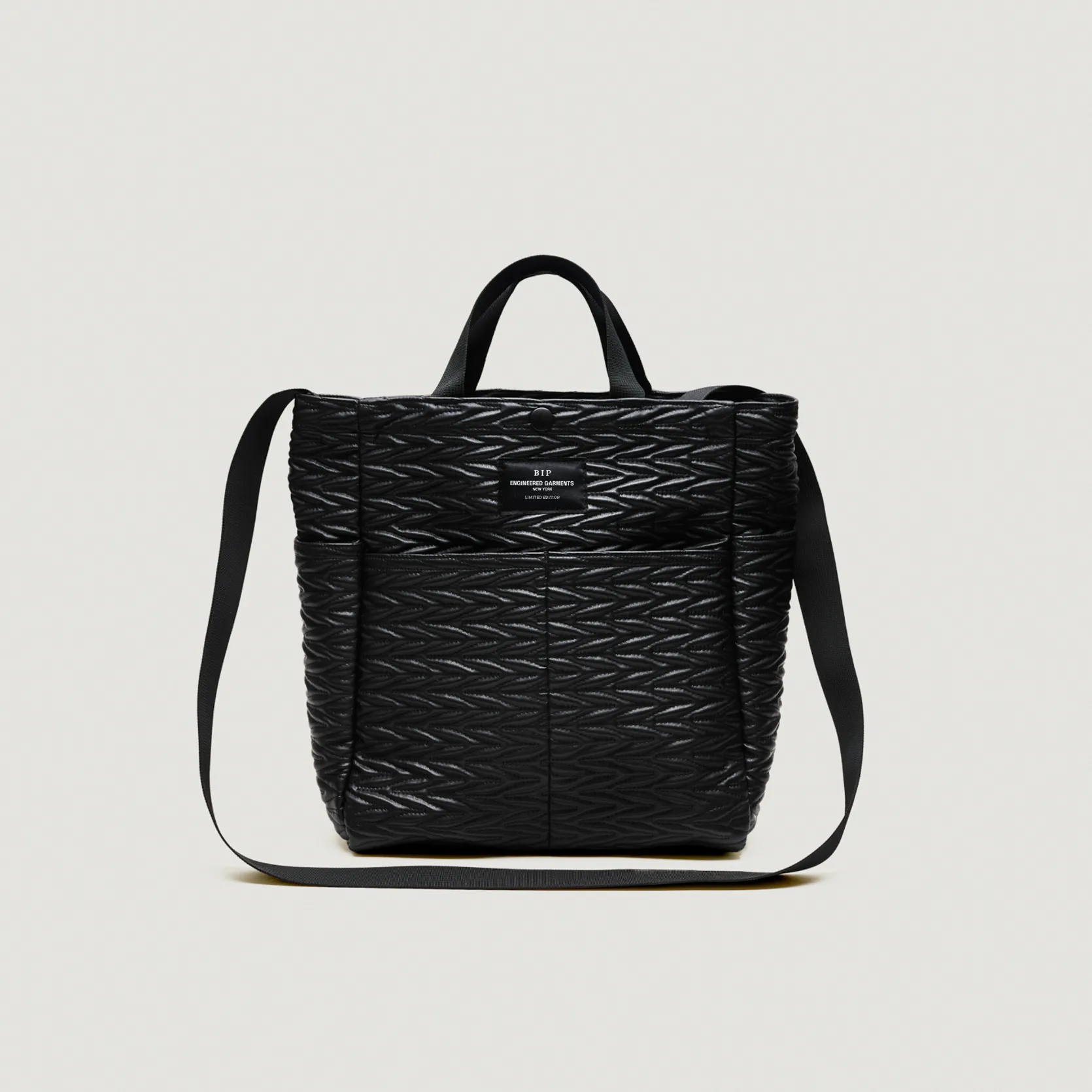 EG x BAGSINPROGRESS - Multi-Pocket Bag - Medium - Black Quilted Fake Leather