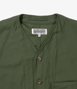 Engineer Short Jacket - Olive Cotton Reverse Sateen