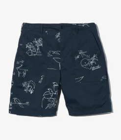 Fatigue Short - Navy Animal Print 6.5oz Flat Twill