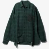 Flannel Shirt -> 7 Cuts Wide Shirt / Over Dye - Dk. Green