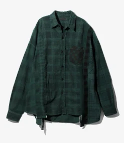 Flannel Shirt -> 7 Cuts Wide Shirt / Over Dye - Dk. Green