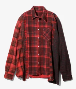 Flannel Shirt -> 7 Cuts Wide Shirt / Over Dye - Red