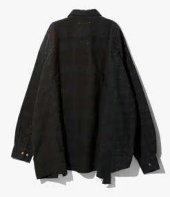 Flannel Shirt -> 7 Cuts Wide Shirt / Over Dye - Black
